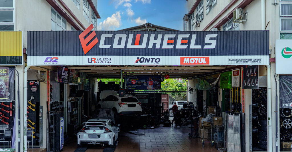 Ecowheels Kota Sentosa workshop and signboard in Kuching